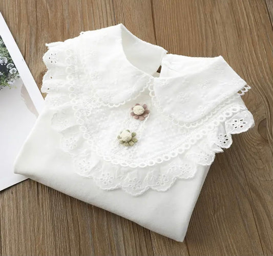 White Rose Embroidered Long Sleeve Shirt